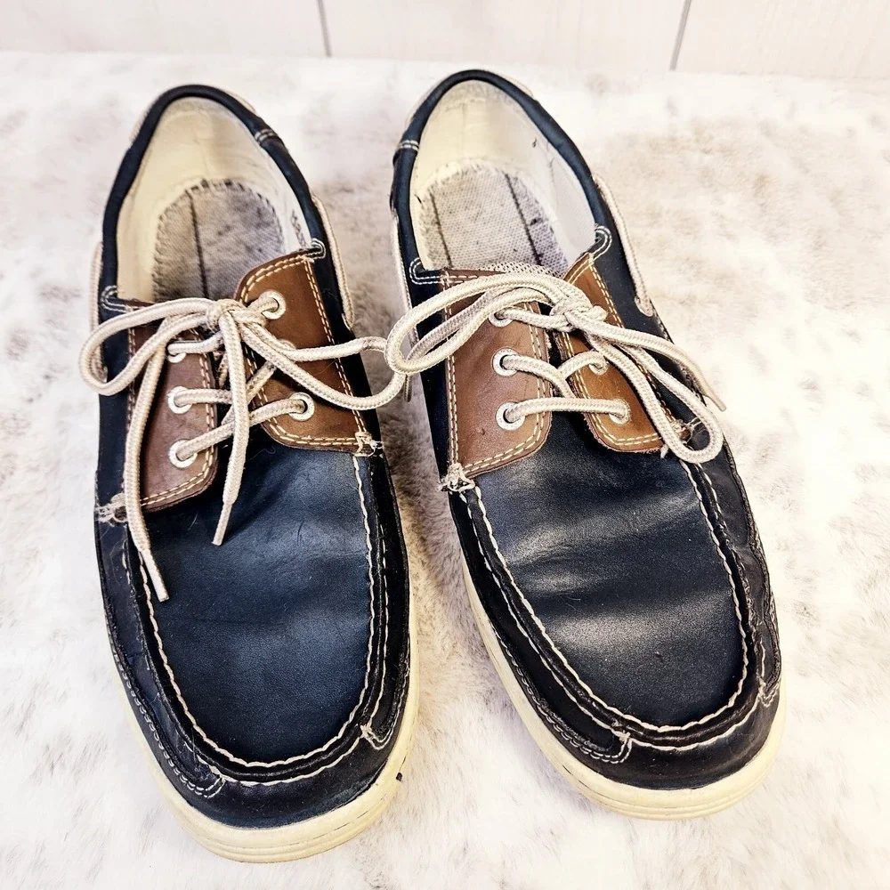 G.H.‎ Bass Men's Leather Boat Loafer Shoes Blue w/ Brown Size 11.5M No Insoles